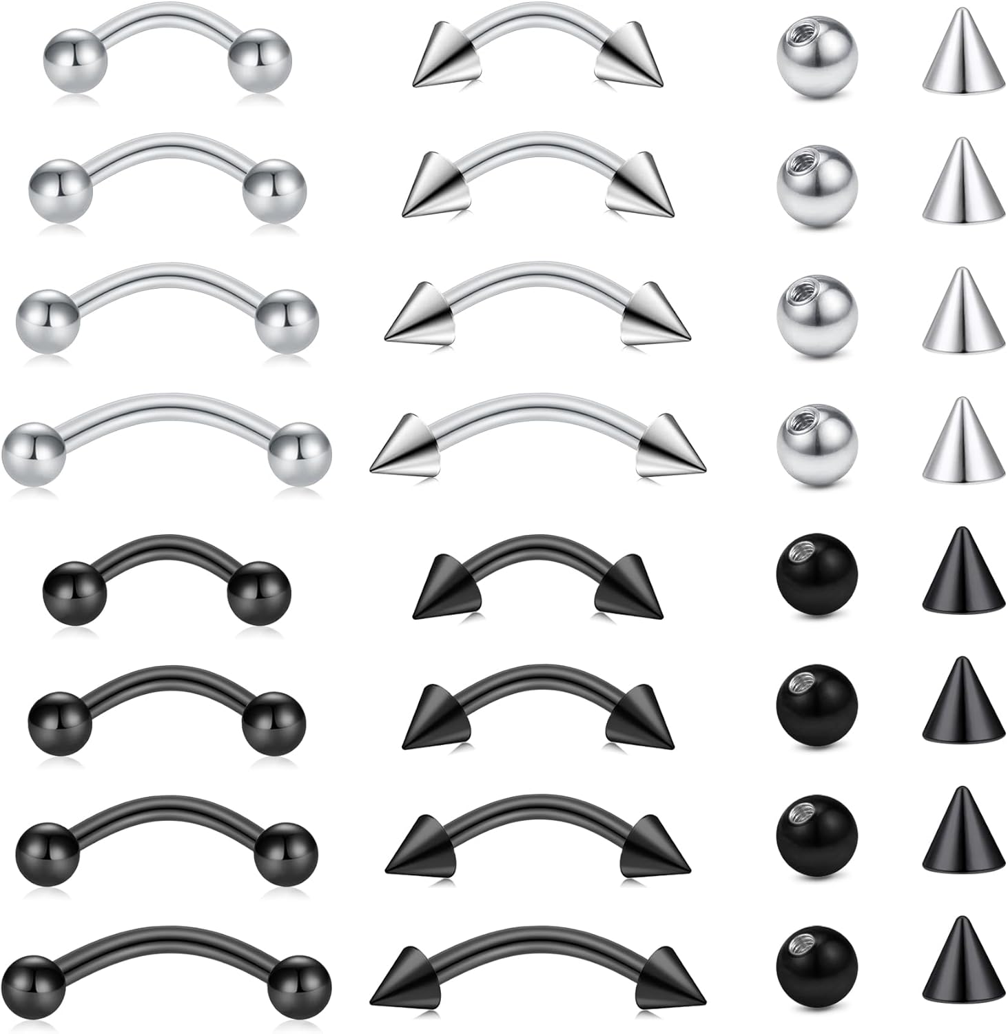 Rook Curved Barbell - 32-delige set chirurgisch staal gebogen barbell