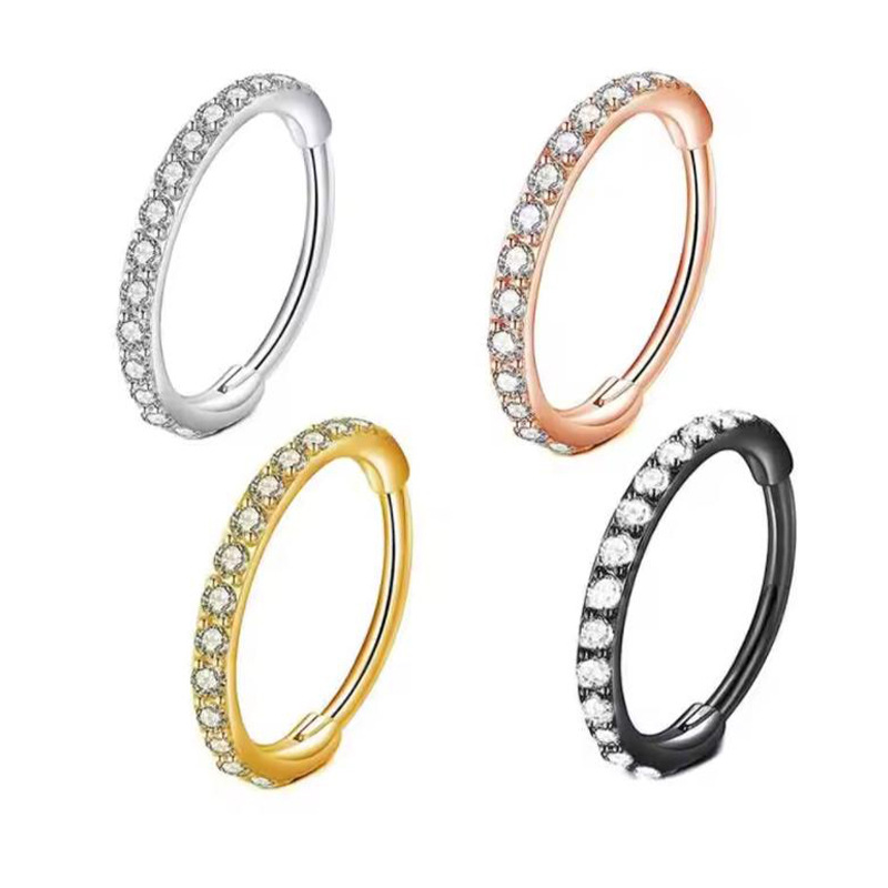 Body Jewelry Septum - 16G Clear CZ Neusring Hoop 316L
