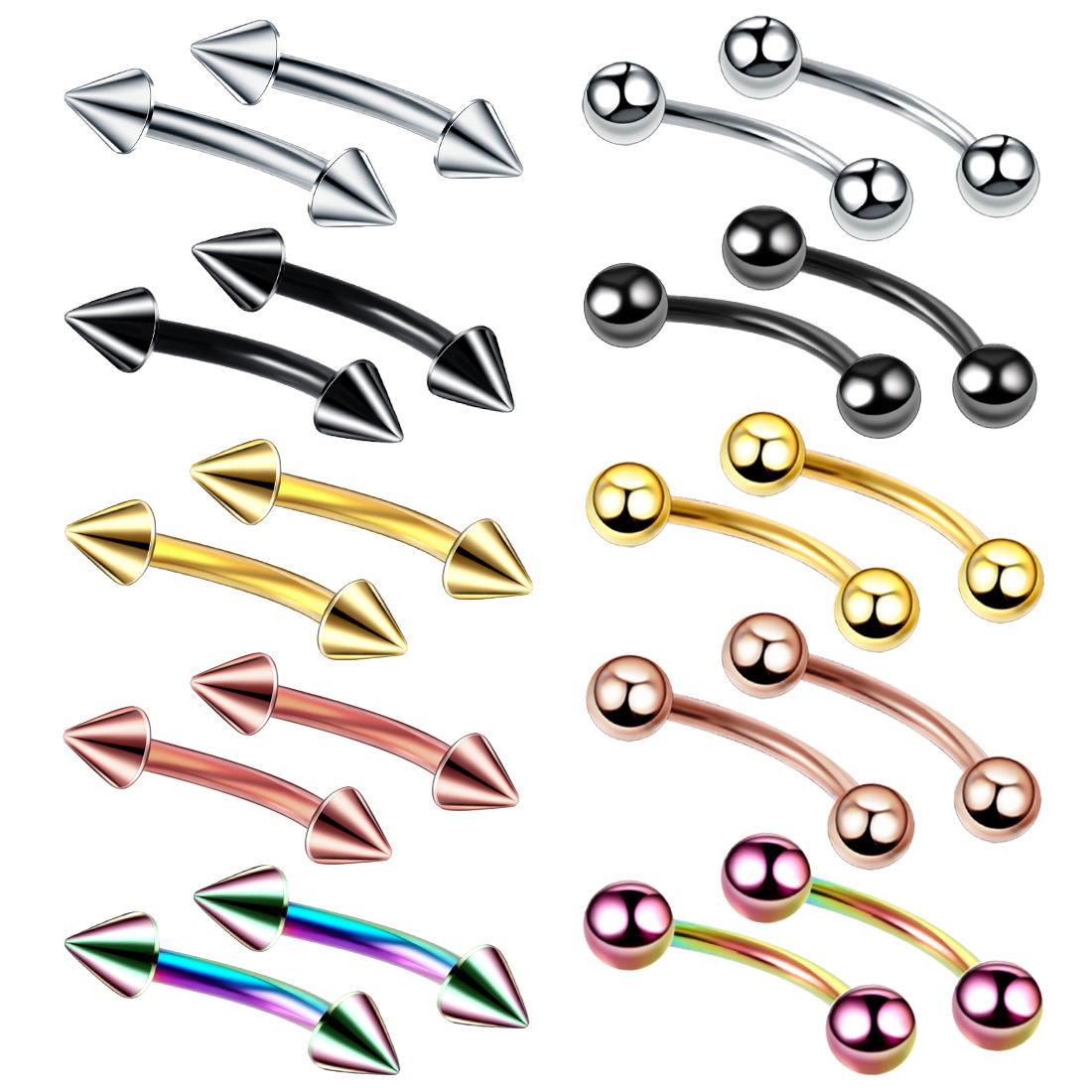 Rook Curved Barbell - 20 Stk/set Staal Wenkbrauw Banaan Piercing