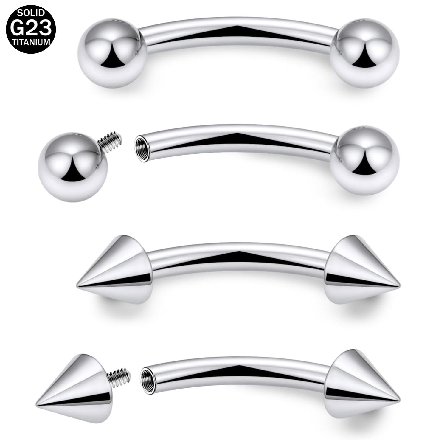 Rook Curved Barbell - 4pcs Set Titanium gebogen Barbell 16G