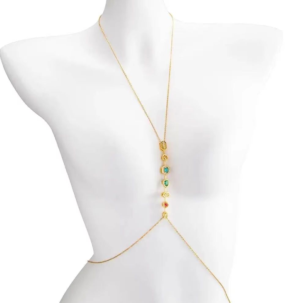 Body Jewelry Waist Chains - PuRui Prachtige kleurrijke zirkoon roestvrijstalen borstketting