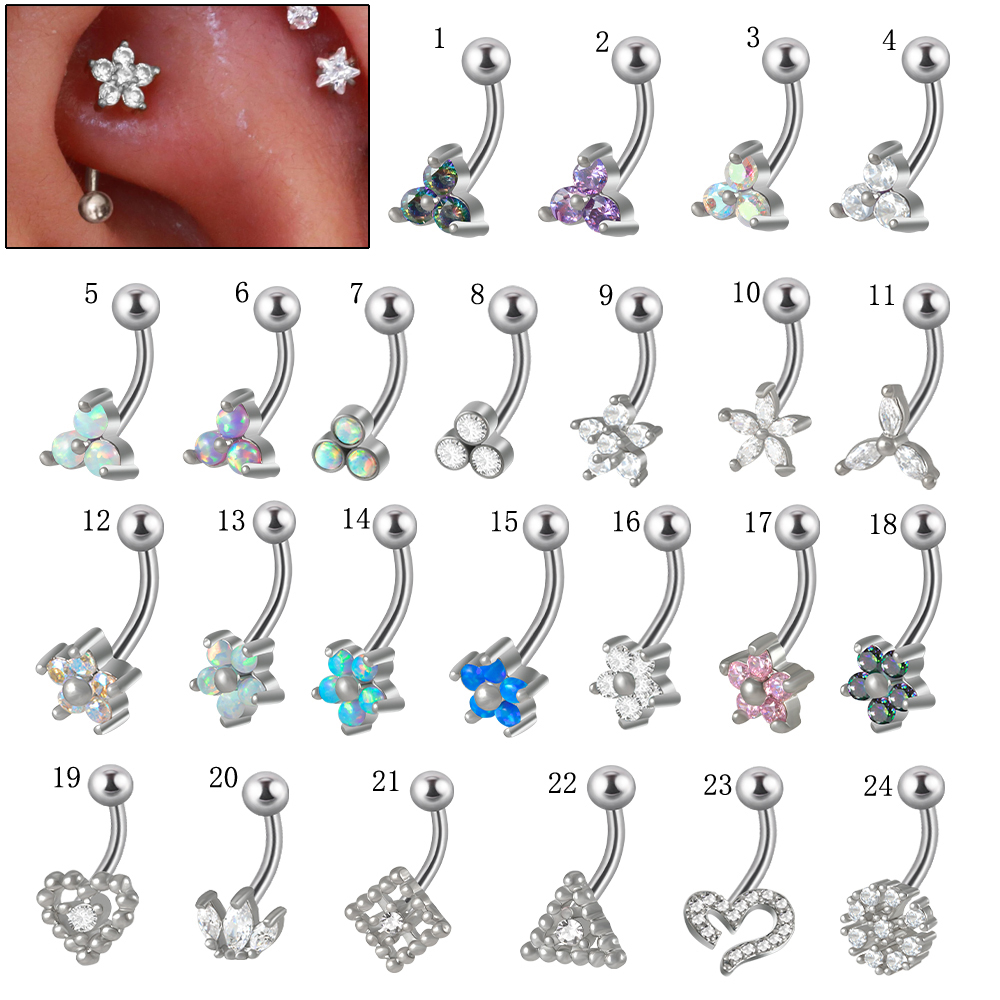 Rook Curved Barbell - 1Pc G23 Titanium 16G Crystal Bloem