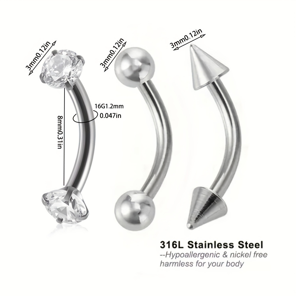 3pcs 16G Rook oorbellen roestv - Rook Curved Barbell recensie en prijs