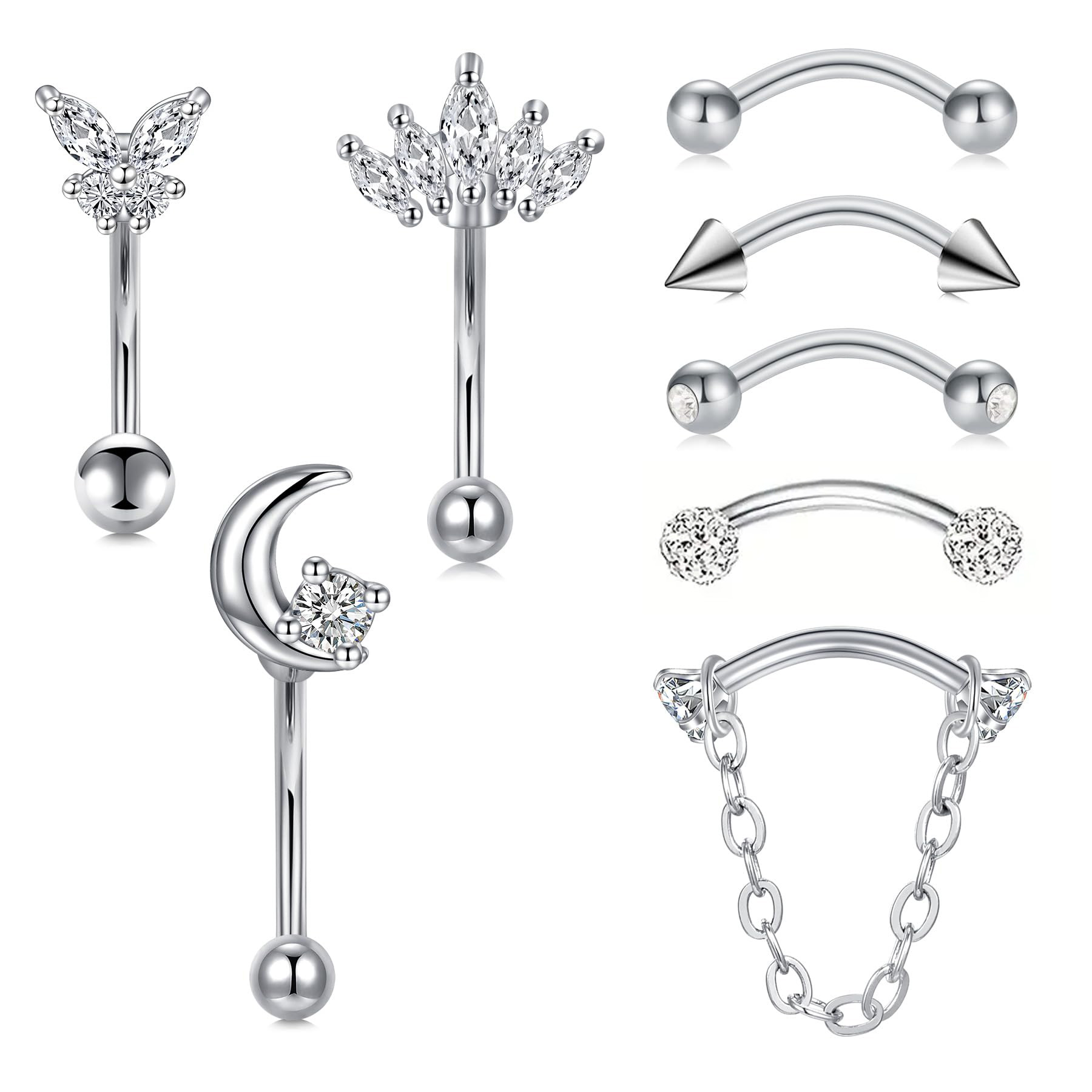 8PCS / Set 16G wenkbrauw ringe - Rook Curved Barbell recensie en prijs